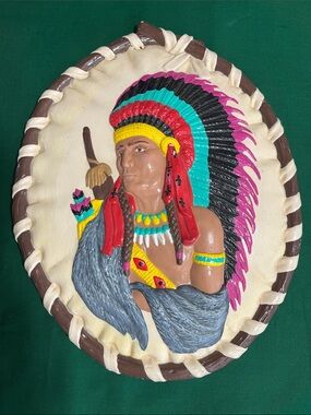 Colorful Native American JC 00 chalk wear Headdress Wall Plaque